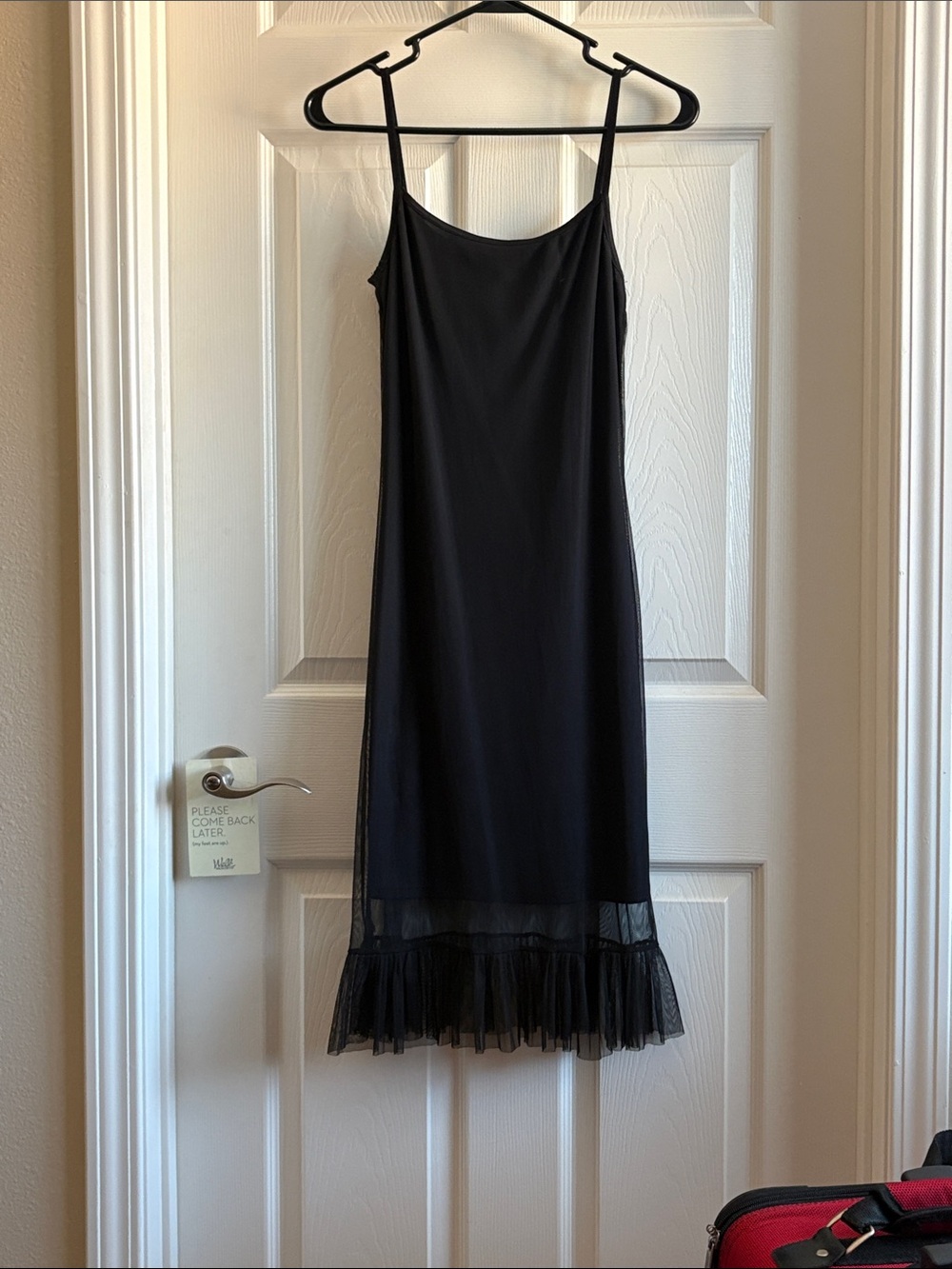 To the Max Black Midi Slip Dress with Sheer Ruffle Hem